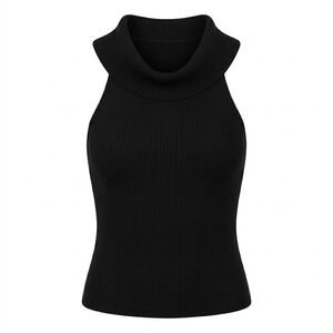 Maeve Anthropologie Womens LARGE Black Ribbed Cowl Neck Sleeveless Sweater Tank